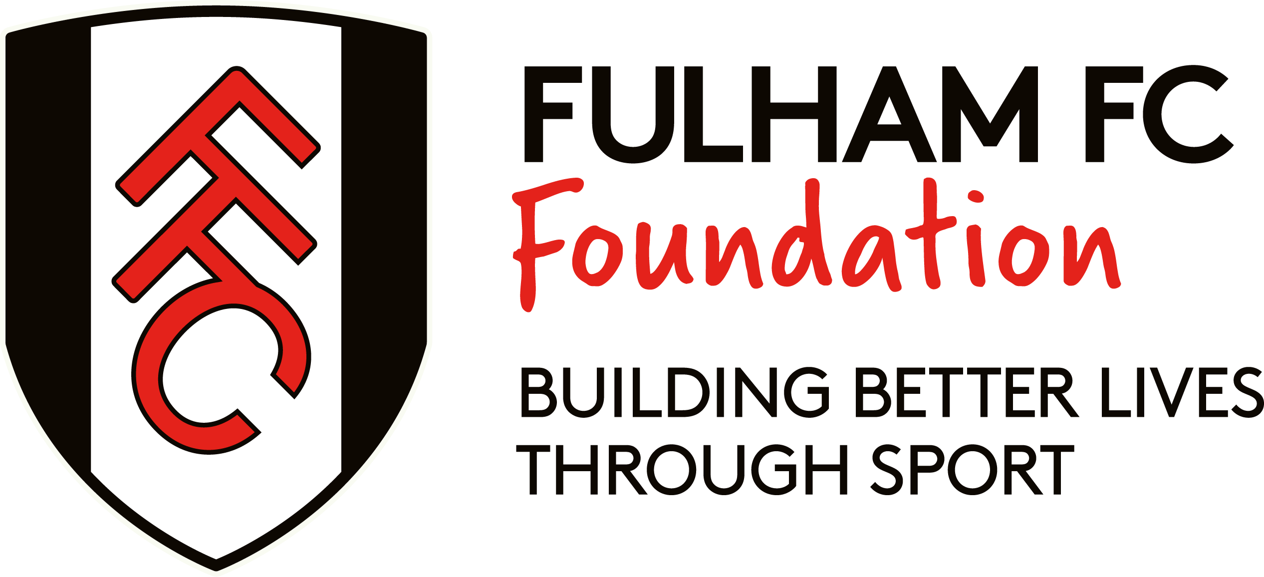 Fulham FC Logo on the left with text on the right "Fulham FC Foundation - Building better lives though sport"