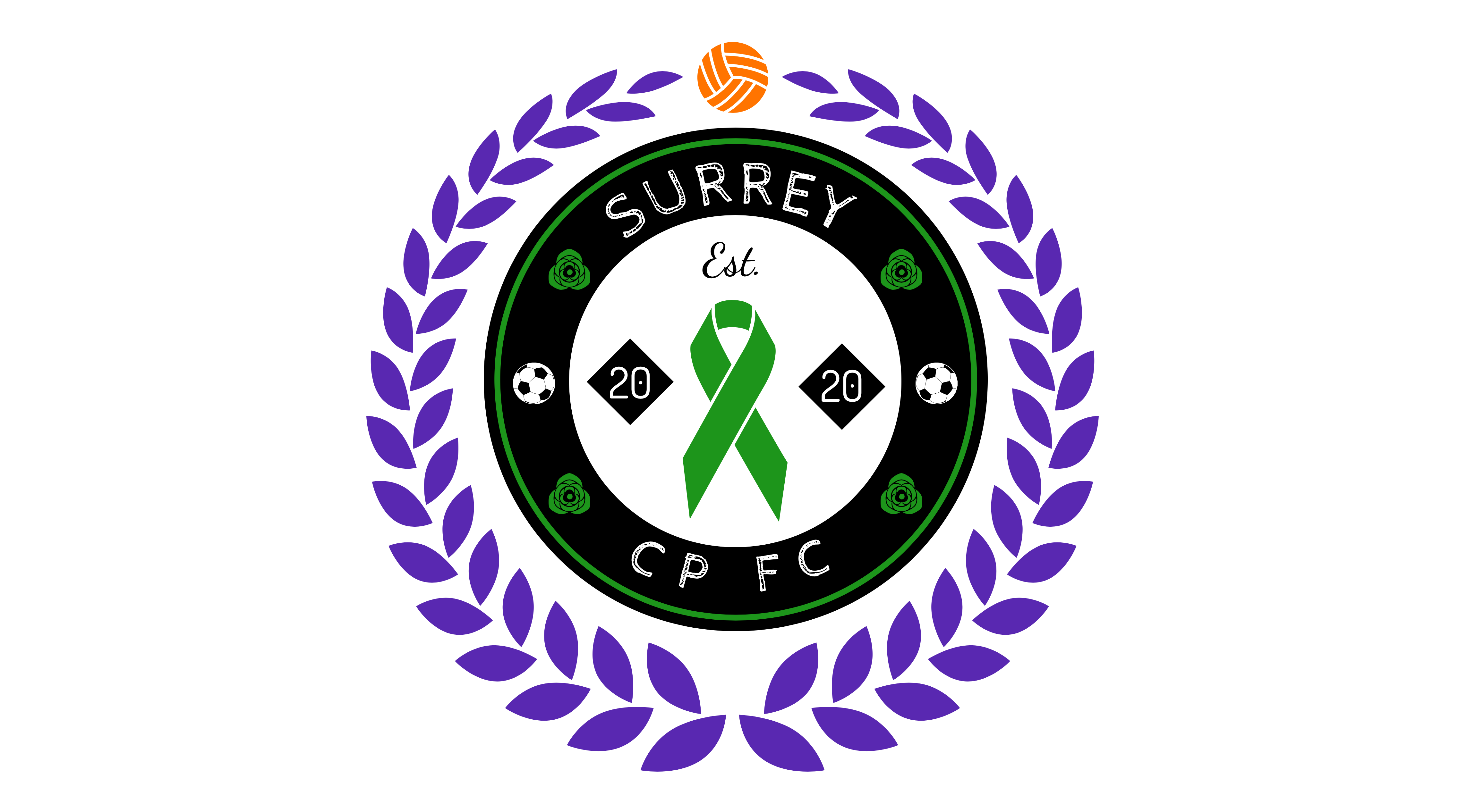 Club badge with green ribbon representing Cerbral Palsy