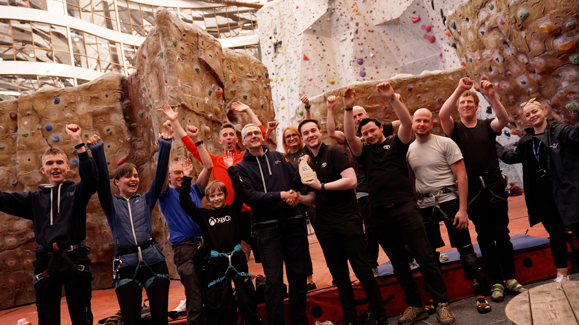 Scottish Paraclimbing Club accepting their Every Body Moves Club of the Month award