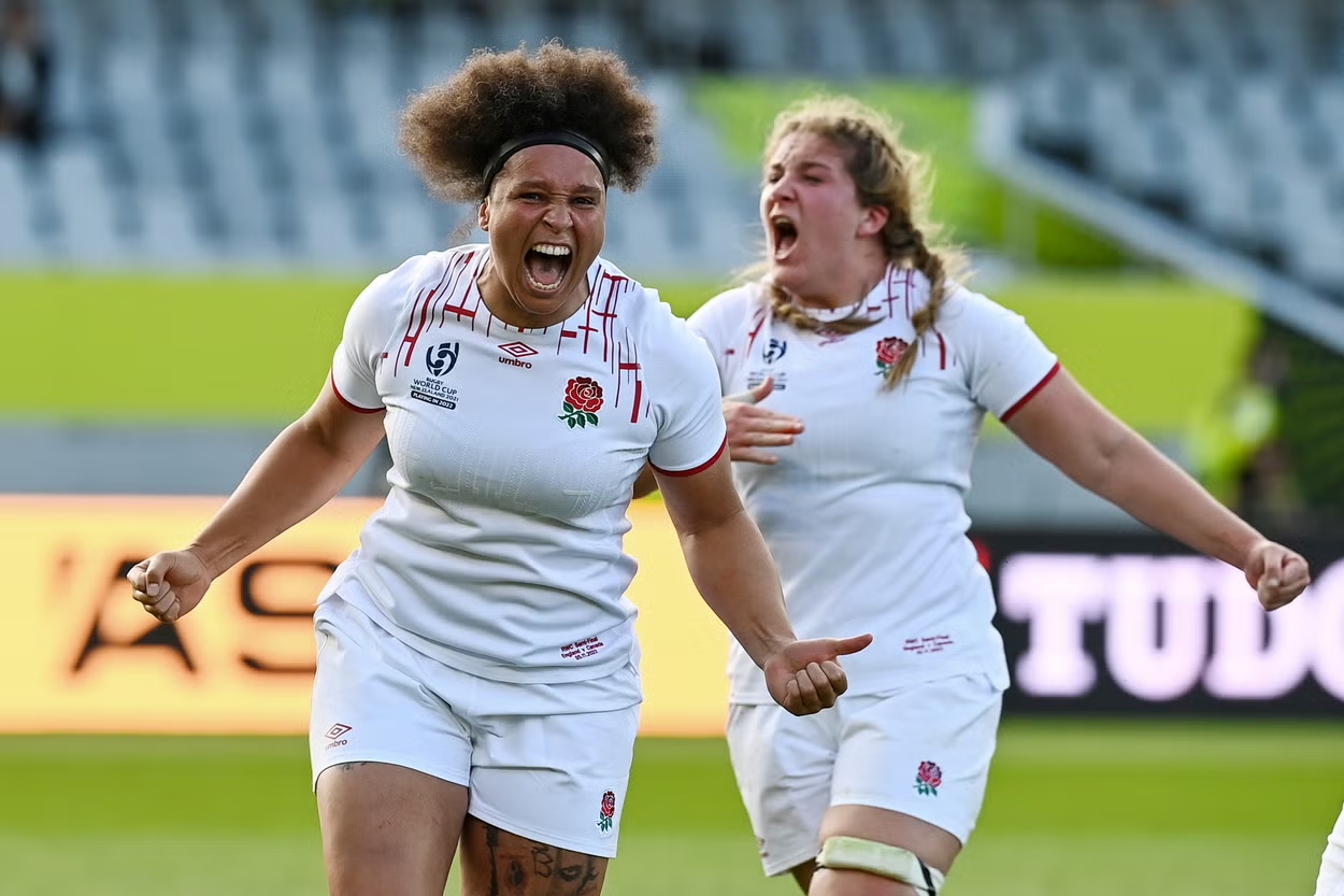 England Womens Rugby team players celebrating