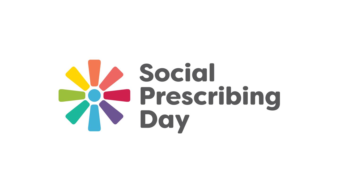Social Prescribing Day 2024 logo - text based with a multicoloured clock face image on the left