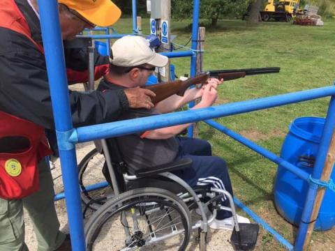 a have a go shooter learning to hold the gun safely at Eriswell Lodge.