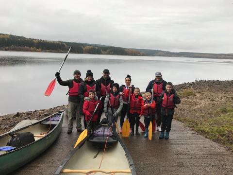 Canoeing at Kielder - 3 veterans who were wounded in service (broken back, shattered legs and aggressive arthritus) find canoeing a fun activity that they can undertake with theri family.   