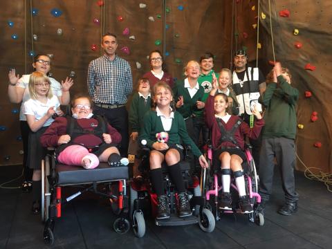 the opening of our new indoor climbing wall - the Boathouse climb - with Toby Gorniak MBE and students from Woolands School