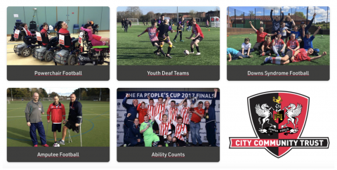 The Exeter City Community Trust Parasports Programme provides engaging activities for our community, including our Ability Counts, Amputee, Deaf, Downs Syndrome, and Powerchair football teams. 