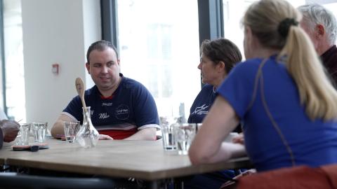 Fitzherbert community hub at Brighton Table Tennis Club - friends chatting over a drink