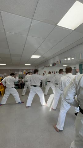 Inclusive martial arts session, with participants performing a kata