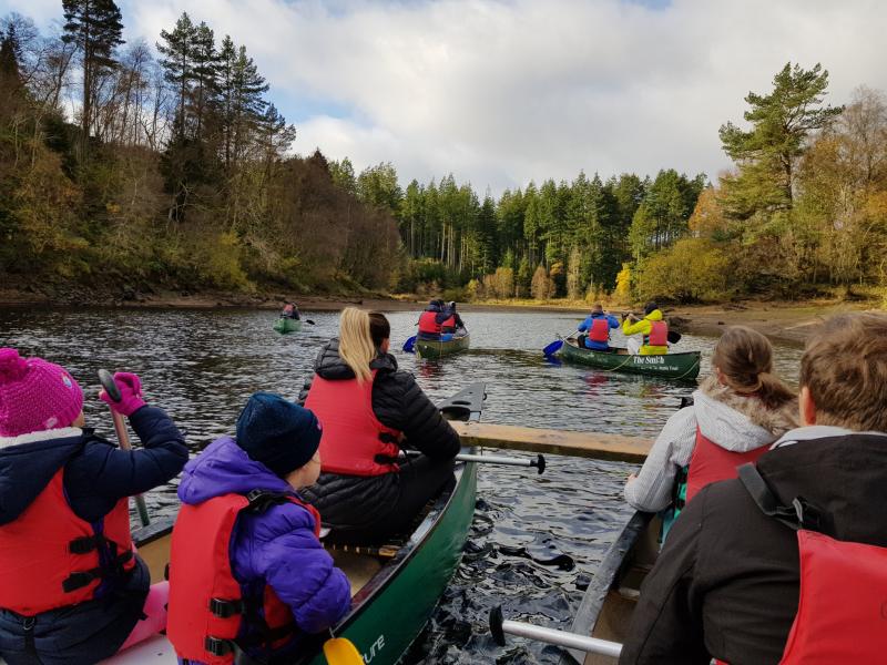 Families canoe trek at Kielder
