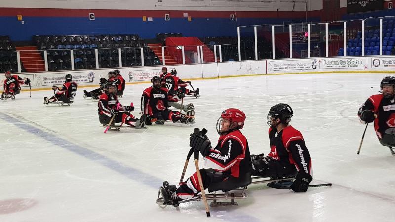 Players training on the ice