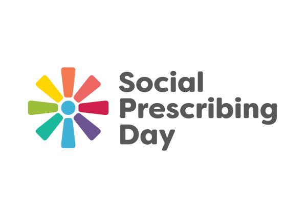 Social Prescribing Day 2024 logo - text based with a multicoloured clock face image on the left